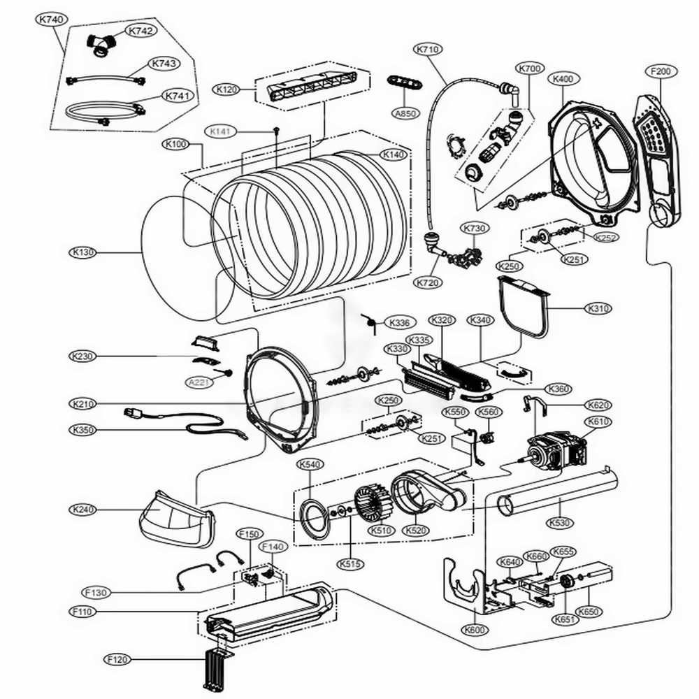 Drum And Motor Assembly: Electric Type Diagram and Parts List for DLEY1901KE ABSEEUS LG Dryer