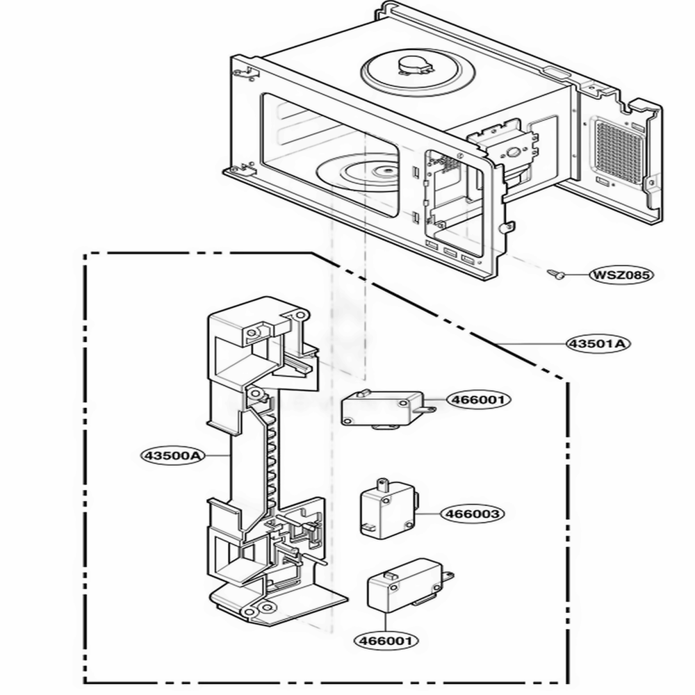 Latch Board Parts Diagram and Parts List for KCMS185JSS CSBEKAD LG Wall Oven