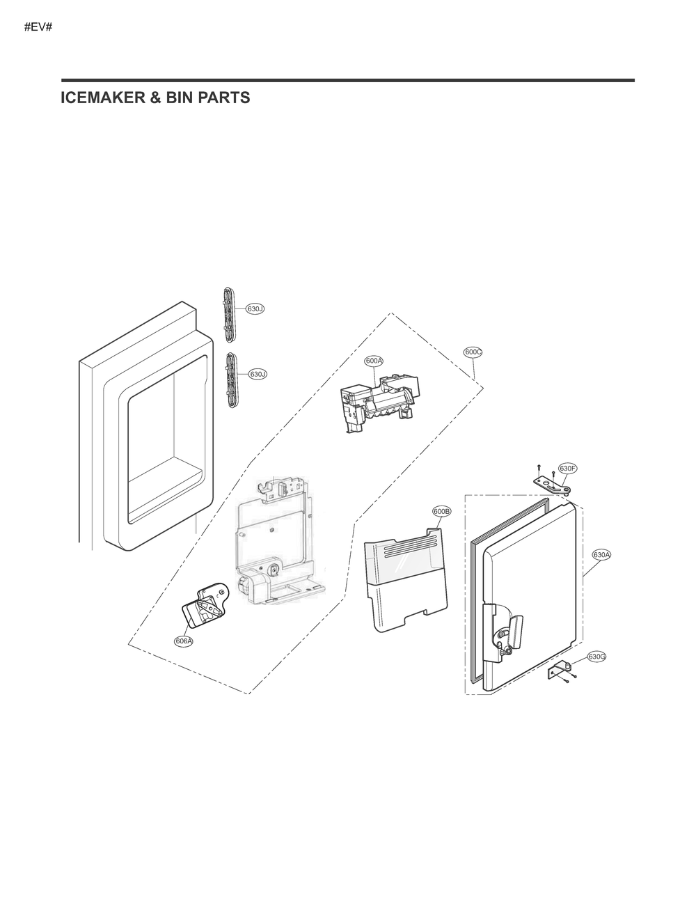 Ice Maker And Bin Parts Diagram and Parts List for GM-L288NSXM ASTCNA2 LG Refrigerator