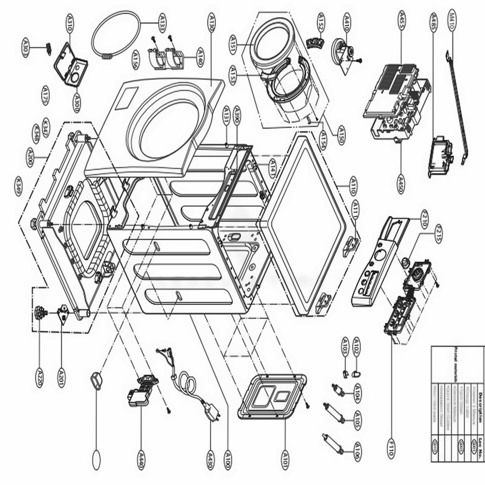 Cabinet And Control Panel Assembly Diagram and Parts List for 41382 ABWEPEU LG Washer