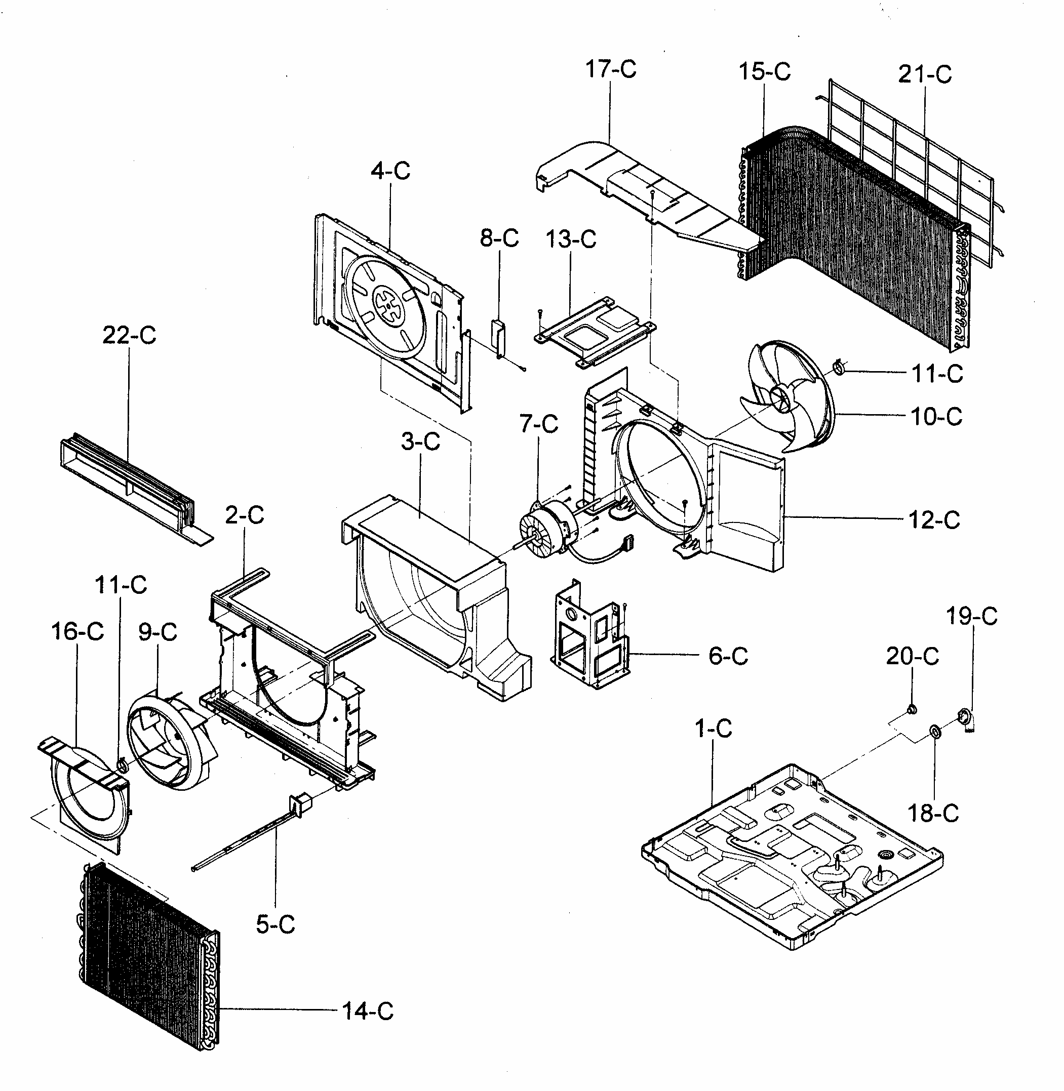 Air Handling/cycle Parts Diagram and Parts List for 58075151500  Kenmore Air Conditioner