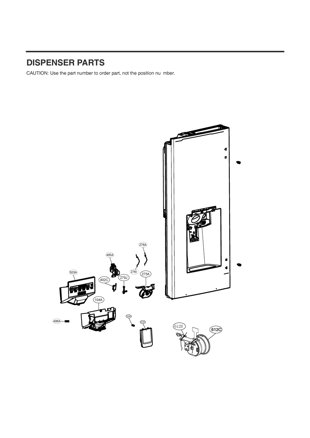 Dispenser Parts Diagram and Parts List for GC-L28ANSXM ASTCNA0 LG Refrigerator