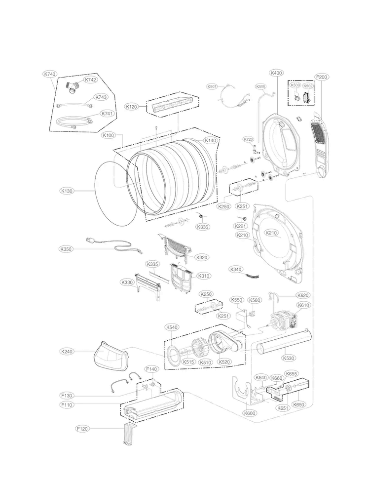 Drum Parts Diagram and Parts List for DLEX5000V  LG Dryer
