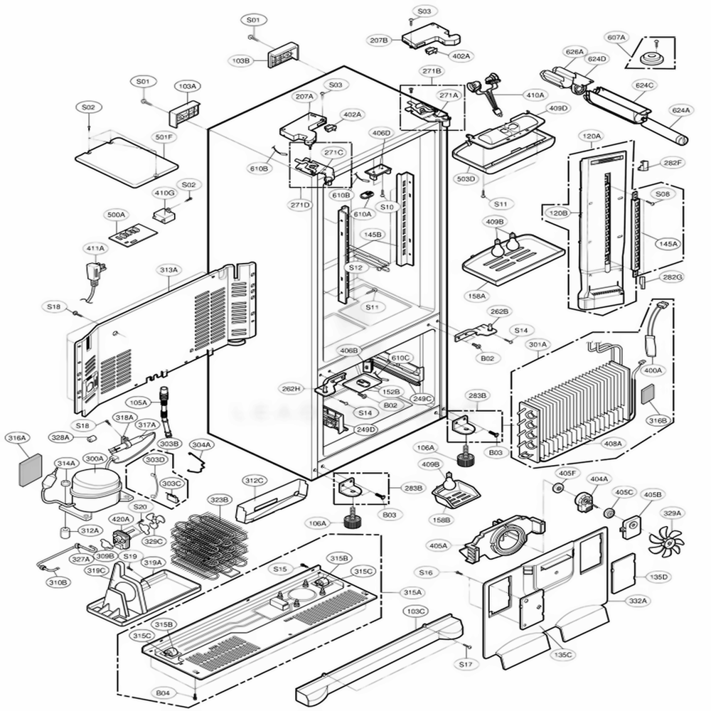Case Parts Diagram and Parts List for 78713 AST2SER LG Refrigerator