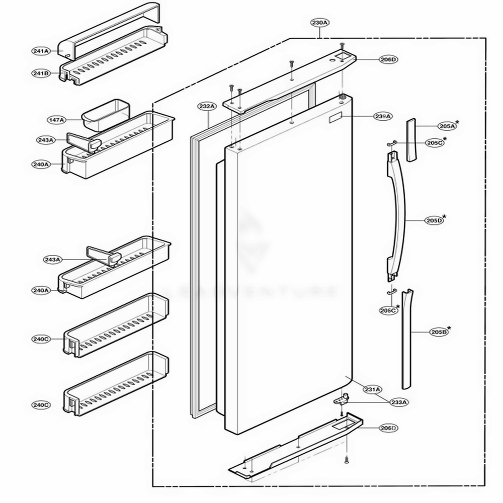Refrigerator Door Part Diagram and Parts List for LRSPC2331NI ANICLGA LG Refrigerator