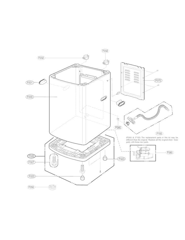 Outer Case Parts Diagram and Parts List for WT901CW  LG Washer