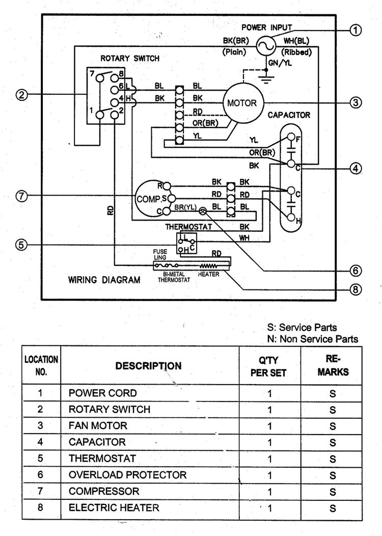 Wiring Diagram Diagram and Parts List for WR-1210  LG Air Conditioner