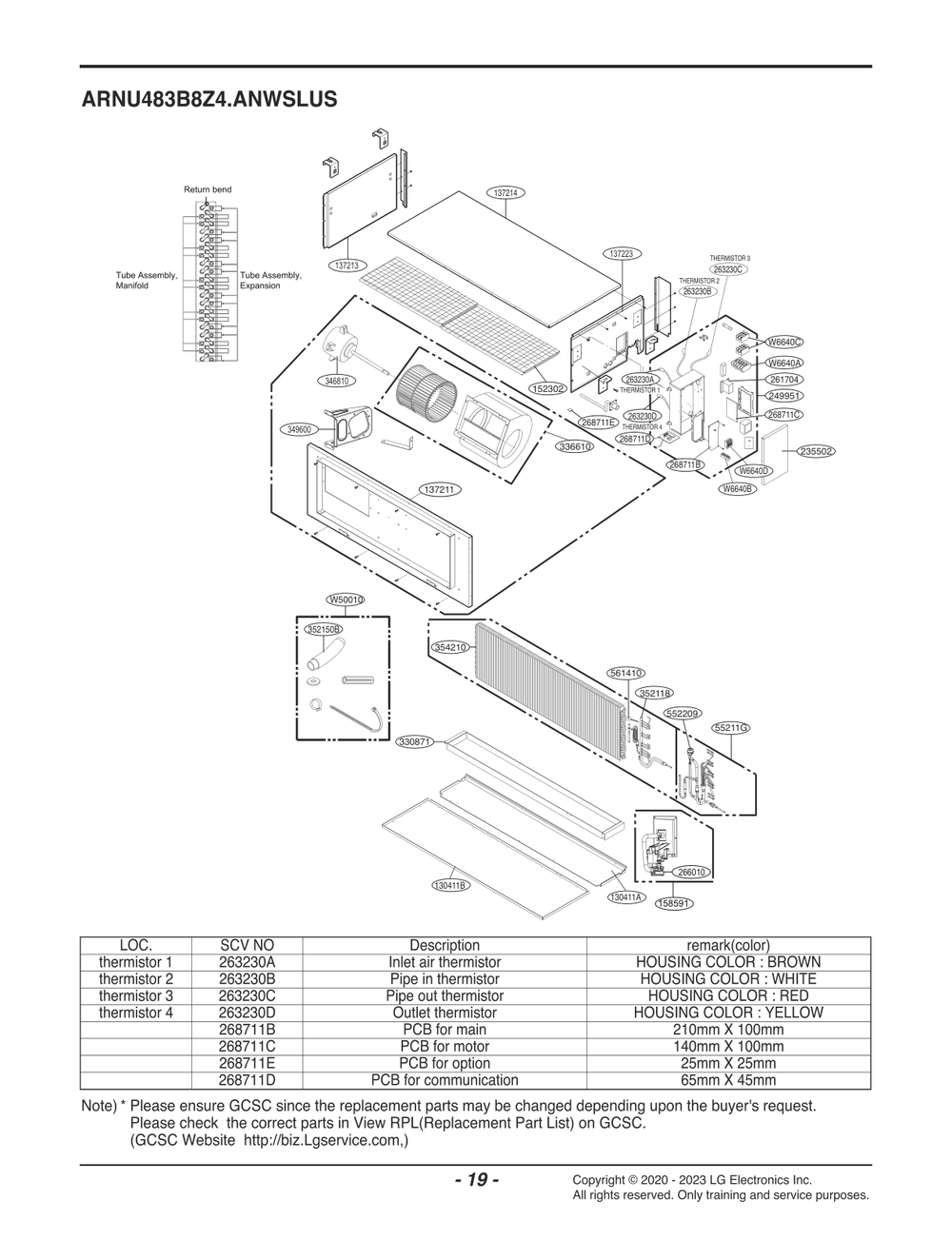 Diagram 1 Diagram and Parts List for ARNU483B8Z4 ANWSLUS LG Air Conditioner