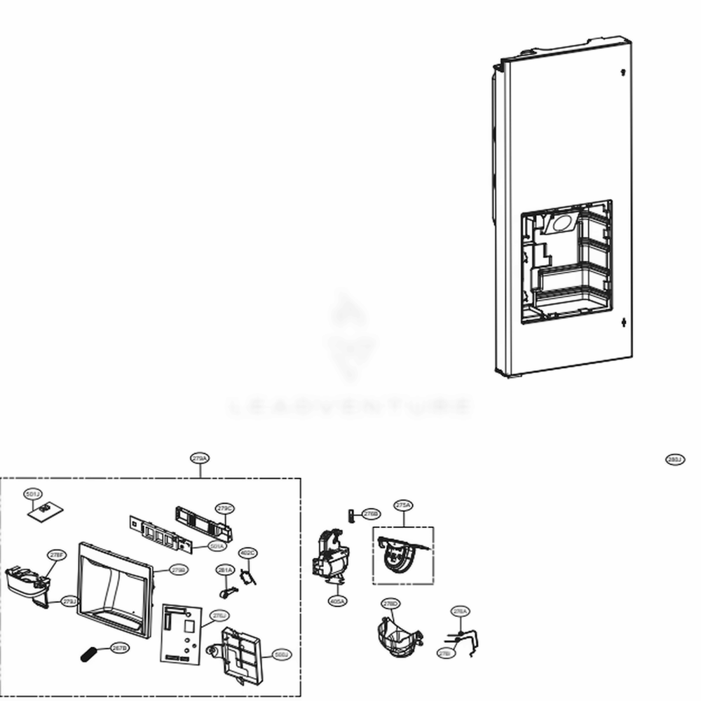 Dispenser Parts Diagram and Parts List for 74302 ASWCSE0 LG Refrigerator