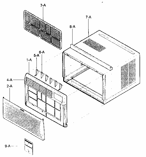 Cabinet/front Grille Assy Diagram and Parts List for 58075121500  Kenmore Air Conditioner