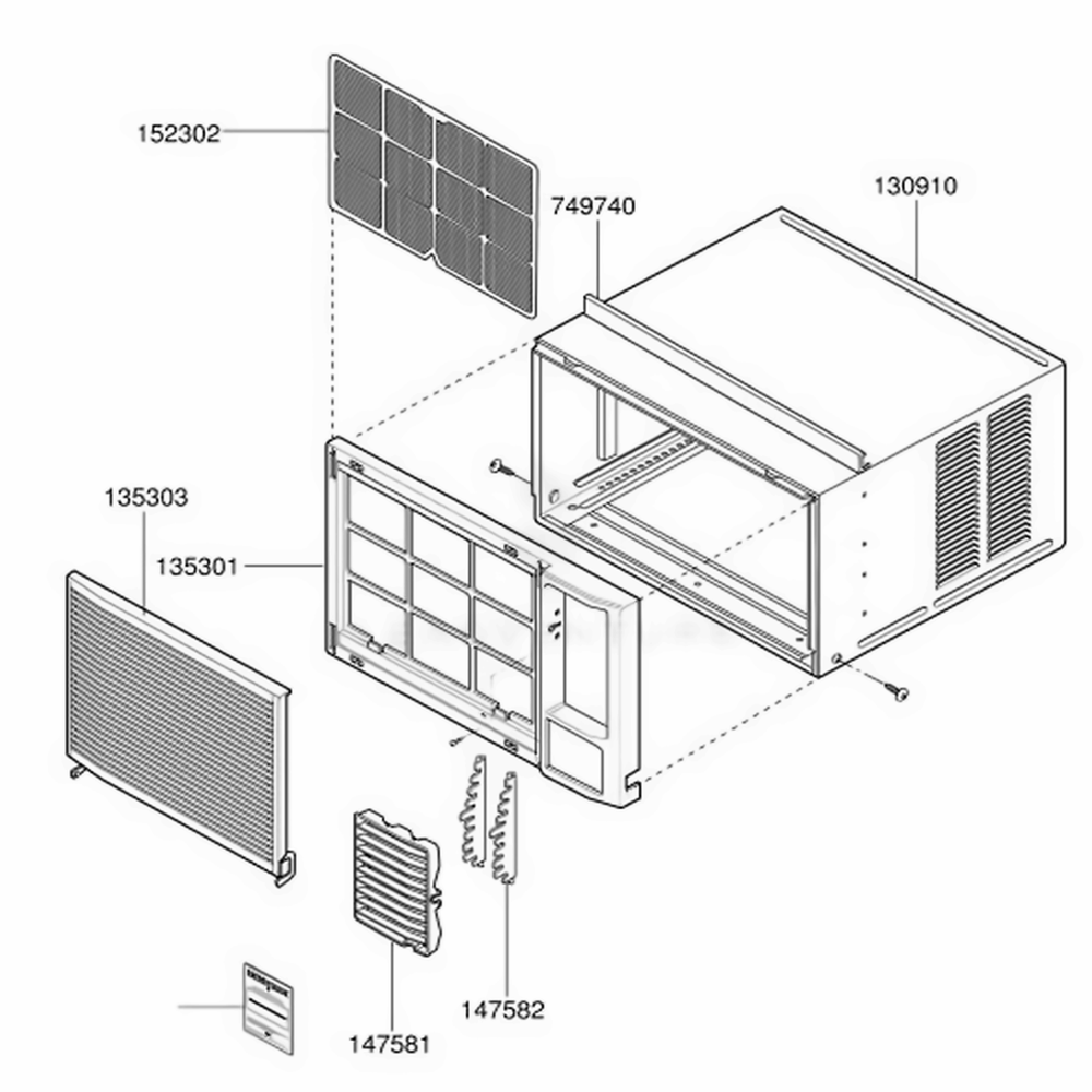 Cabinet And Front Grille Assembly Diagram and Parts List for 75124 AWYASRU LG Air Conditioner