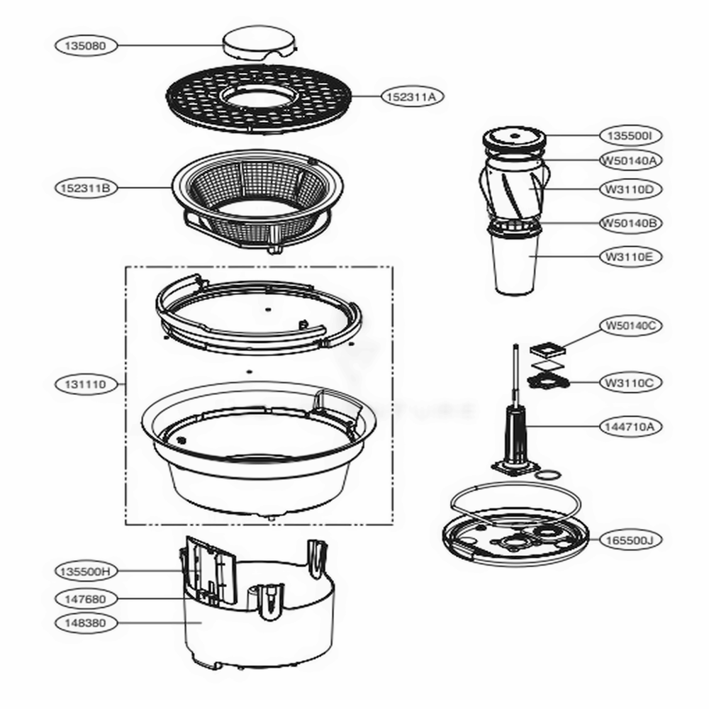 Tray Assembly Water Diagram and Parts List for AM501YWM1 AWTEUS LG Air Purifier