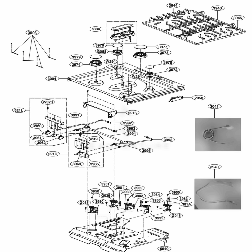 Cooktop Parts Diagram and Parts List for LSSG3019BD ABDESTD LG Range