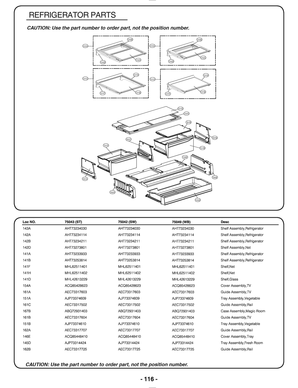 Refrigerator Parts Diagram and Parts List for GR-L268LQUM ASWCSE0 LG Refrigerator