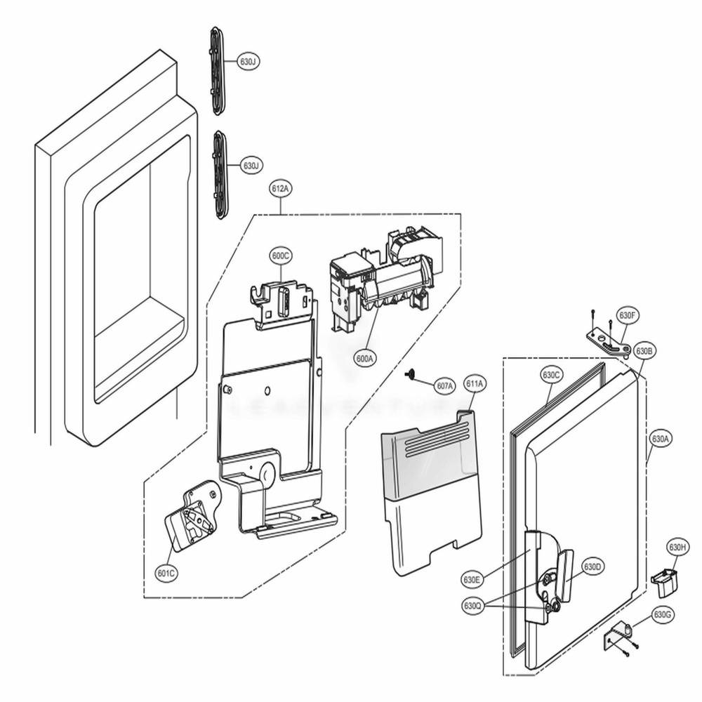 Ice Maker And Ice Bin Parts Diagram and Parts List for 73102 ASWCSE0 LG Refrigerator