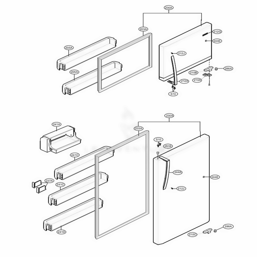Door Parts Diagram and Parts List for 68032 ASWCSE3 LG Refrigerator