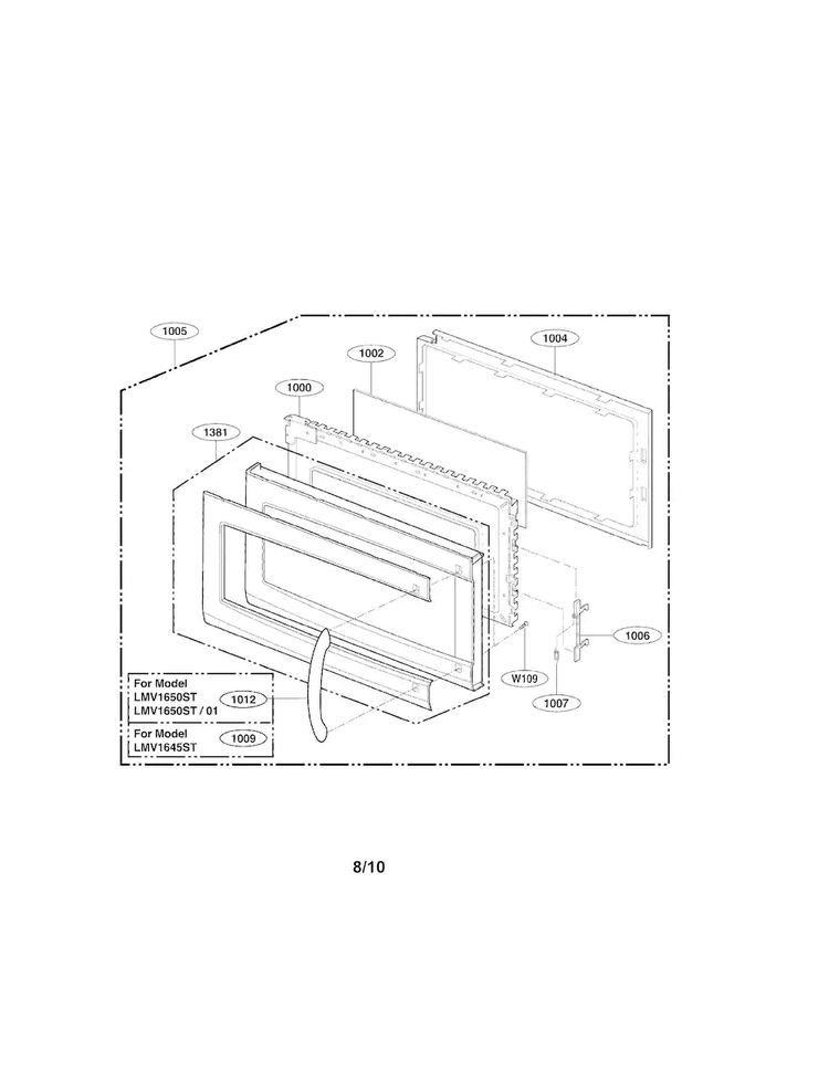 Door Parts Diagram and Parts List for LMV1650ST-01  LG Microwave