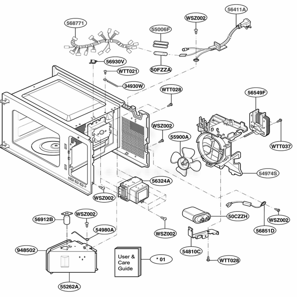 Interior Parts Diagram and Parts List for MT4110SKQ CWHEWRP LG Wall Oven