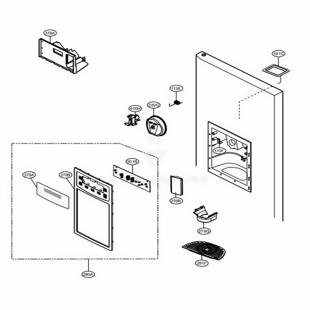 Dispenser Parts Diagram and Parts List for 51329 AWBCSER LG Refrigerator
