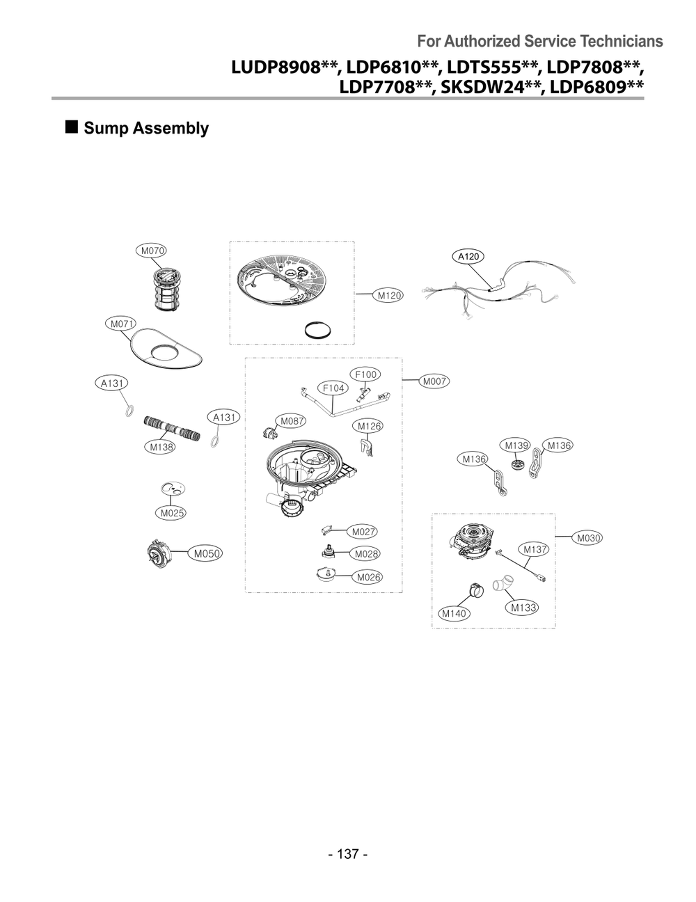 Sump Assembly Diagram and Parts List for DUAG27HN ASTESNA LG Dishwasher
