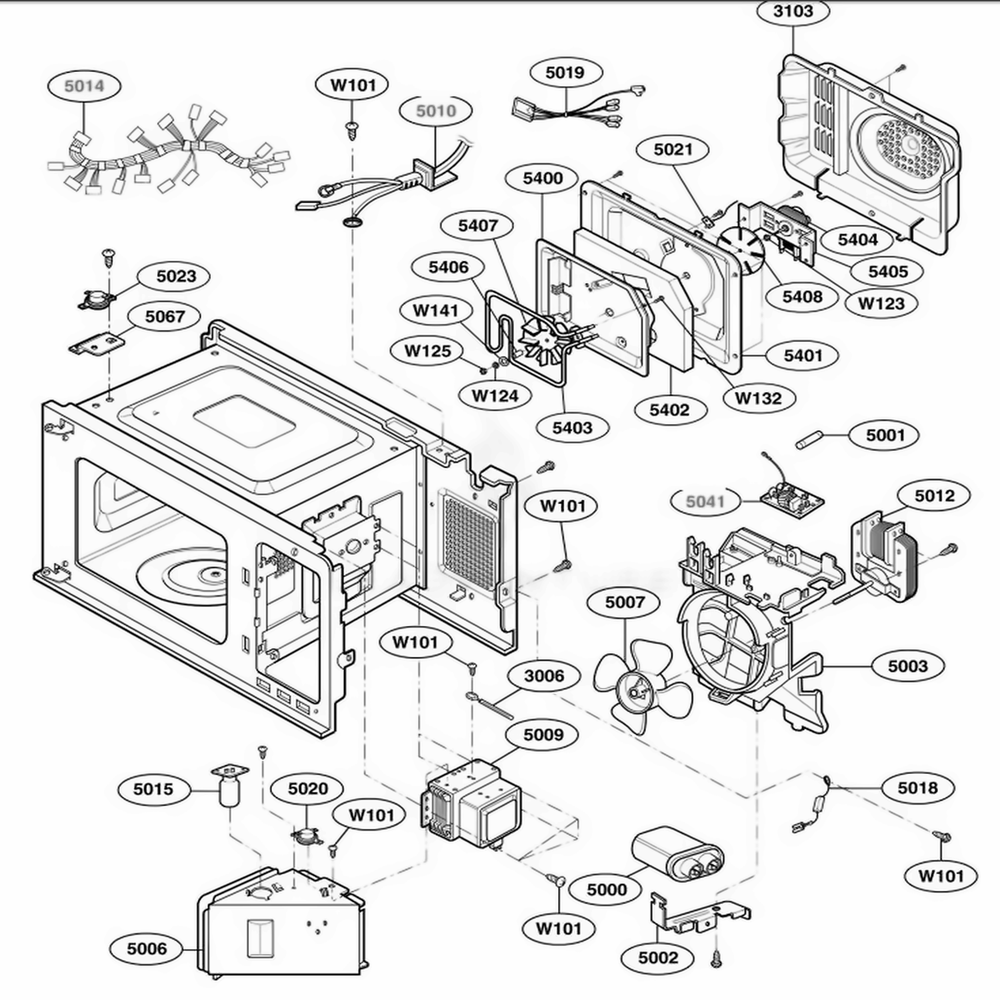 Interior Parts 2 Diagram and Parts List for 64282 AW1ESEA LG Wall Oven
