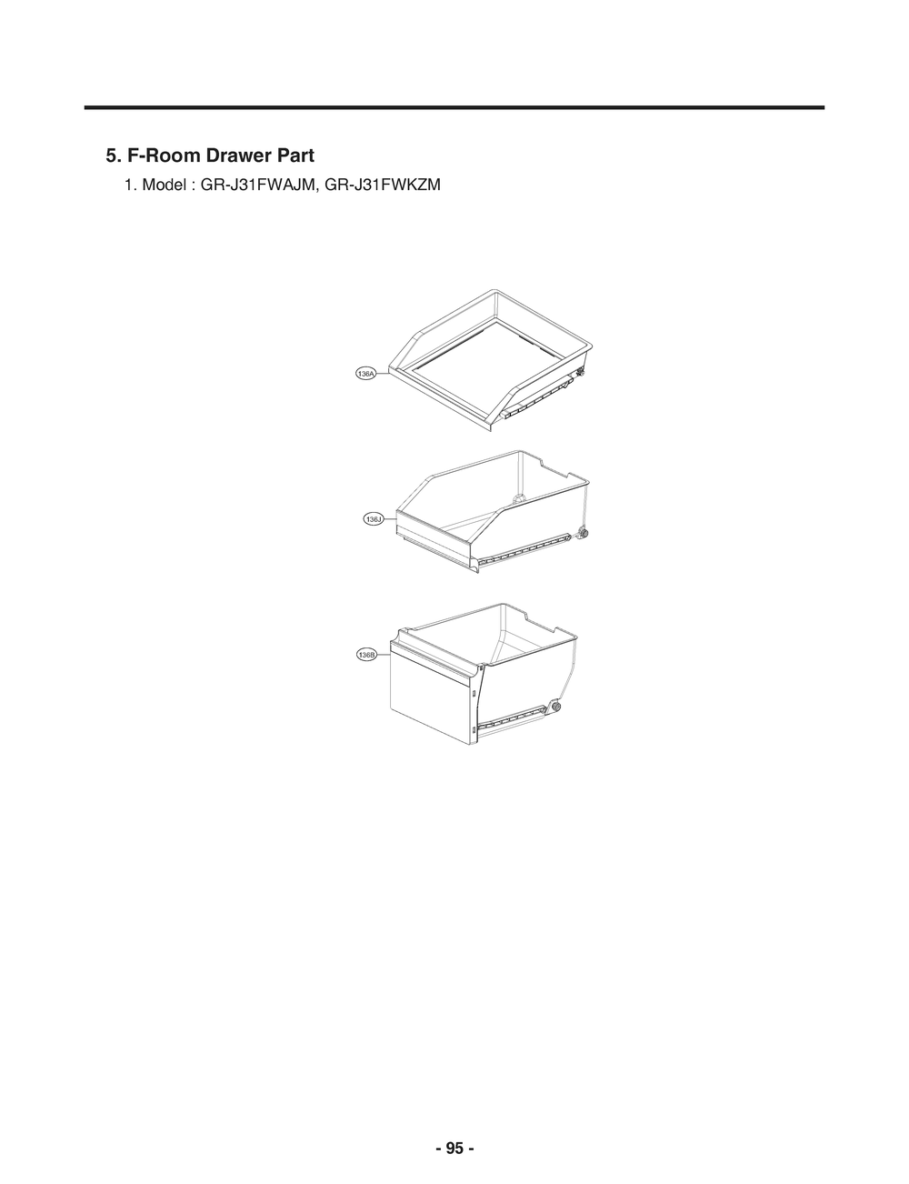 F-Room Drawer Part Diagram and Parts List for GR-J31FWAJM ASBCNA0 LG Refrigerator