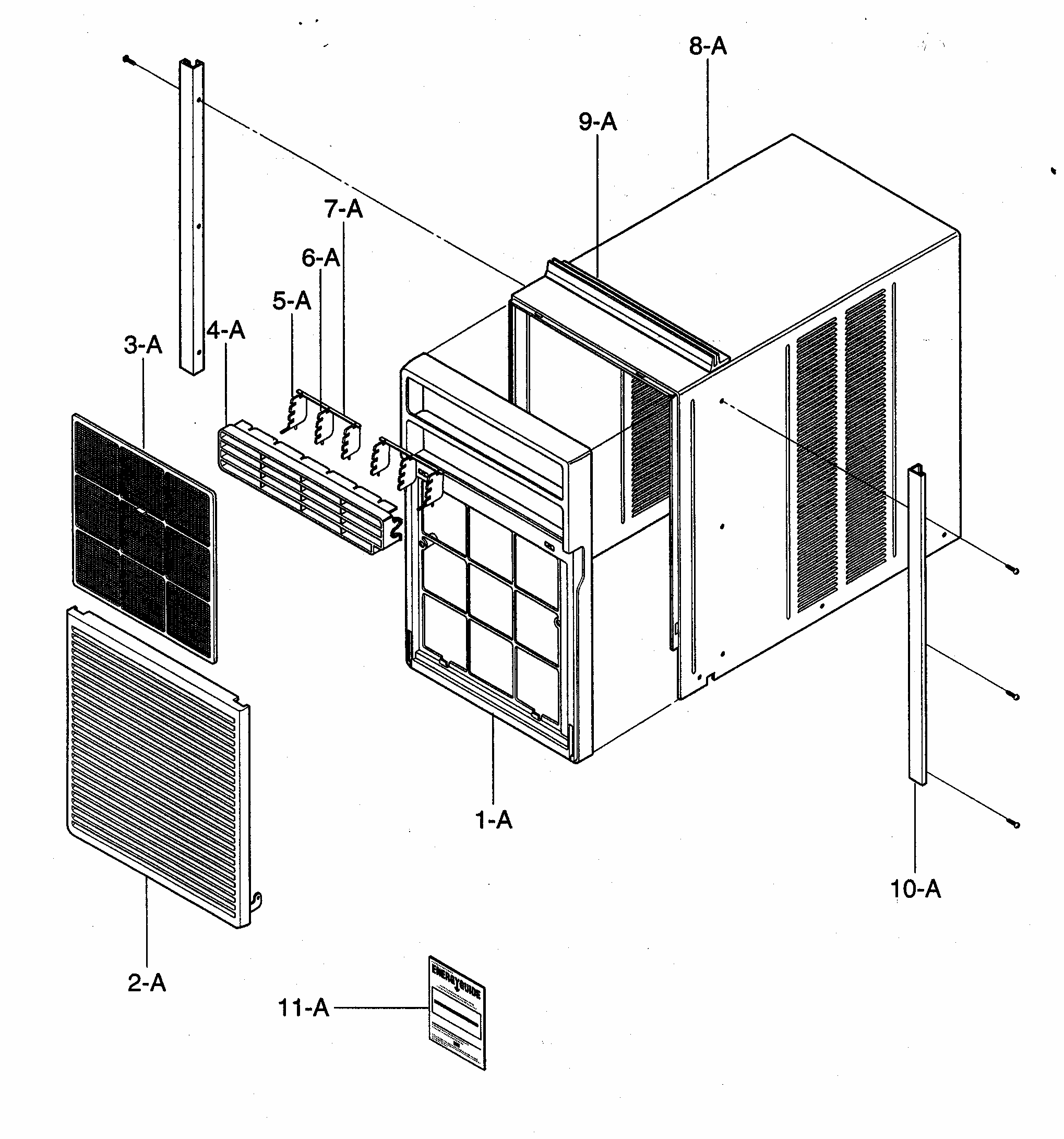 Cabinet/front Grille Assy Diagram and Parts List for 58074126400  Kenmore Air Conditioner