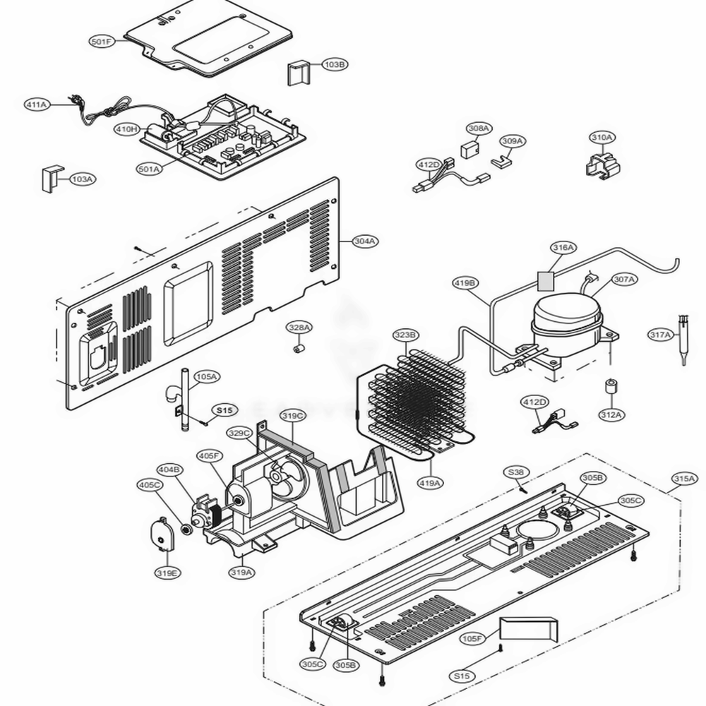 Mechanical Compartment Diagram and Parts List for 51026 ATI2SER LG Refrigerator