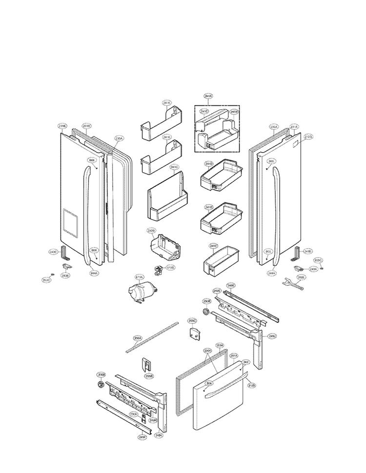 Door Parts Diagram and Parts List for LFX21976ST 04 LG Refrigerator