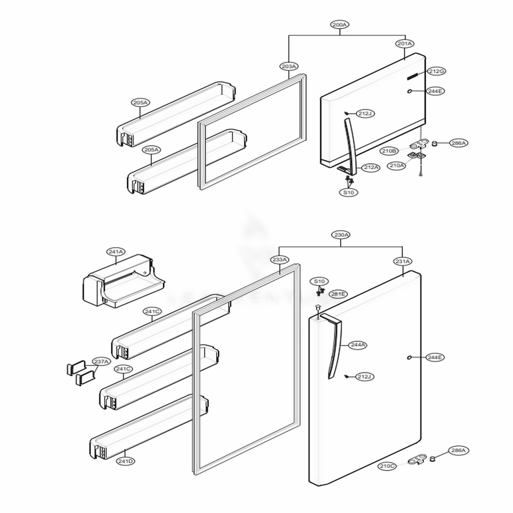 Door Parts Diagram and Parts List for 79433 ASTCSE4 LG Refrigerator