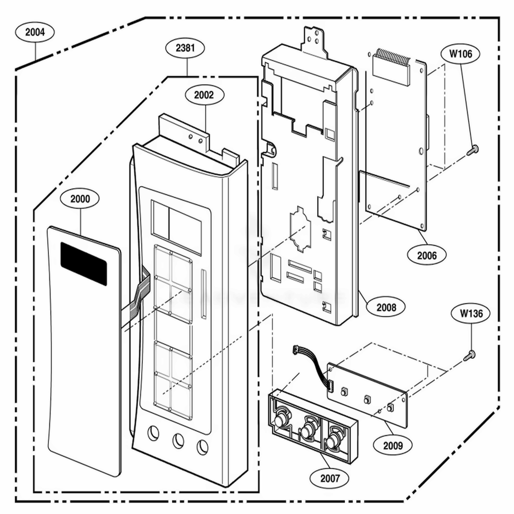 Control Parts Diagram and Parts List for 80822 AWHESEA LG Wall Oven
