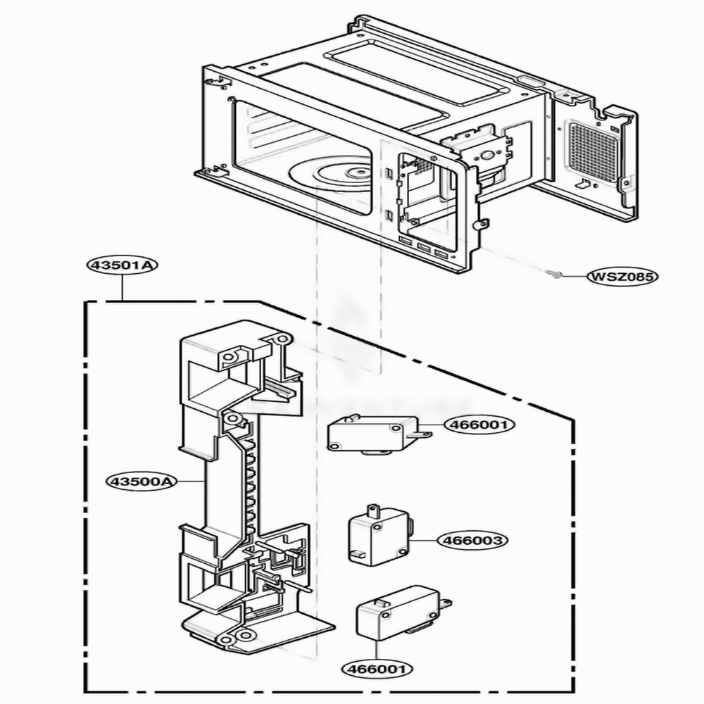 Latch Board Parts Diagram and Parts List for DMW10W MWEDOM LG Range
