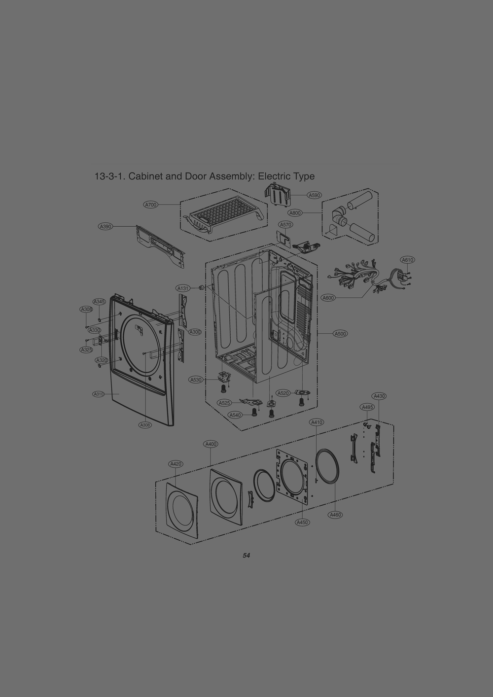 Cabinet And Door Assembly Diagram and Parts List for 81073 ASTESEU LG Dryer