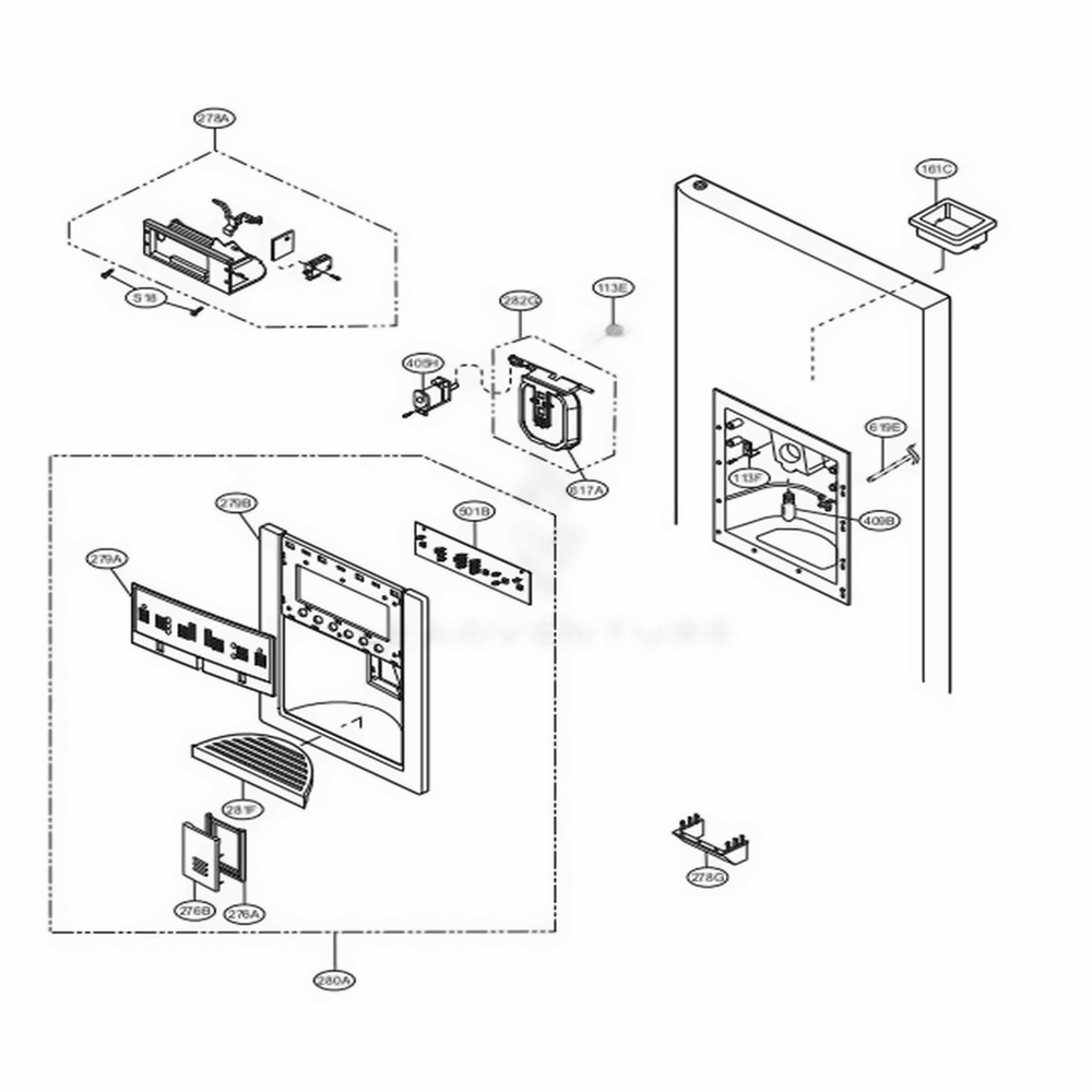Dispenser Part Diagram and Parts List for LSC27910TT ATI2LGA LG Refrigerator
