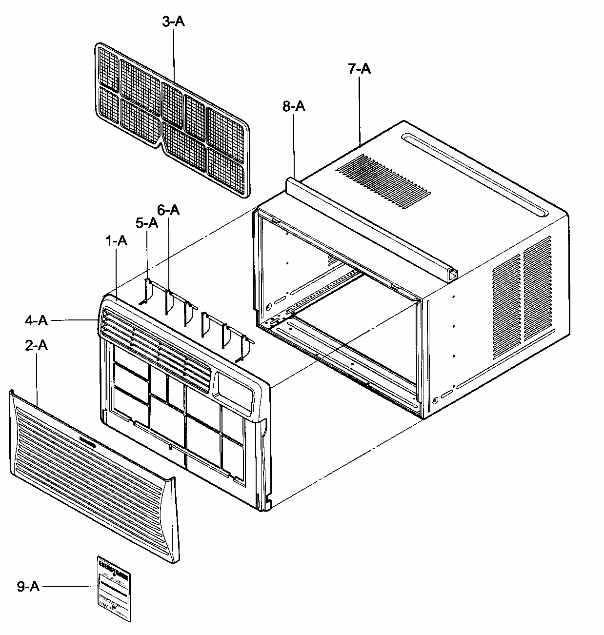Cabinet/front Grille Assy Diagram and Parts List for 58075121501  Kenmore Air Conditioner