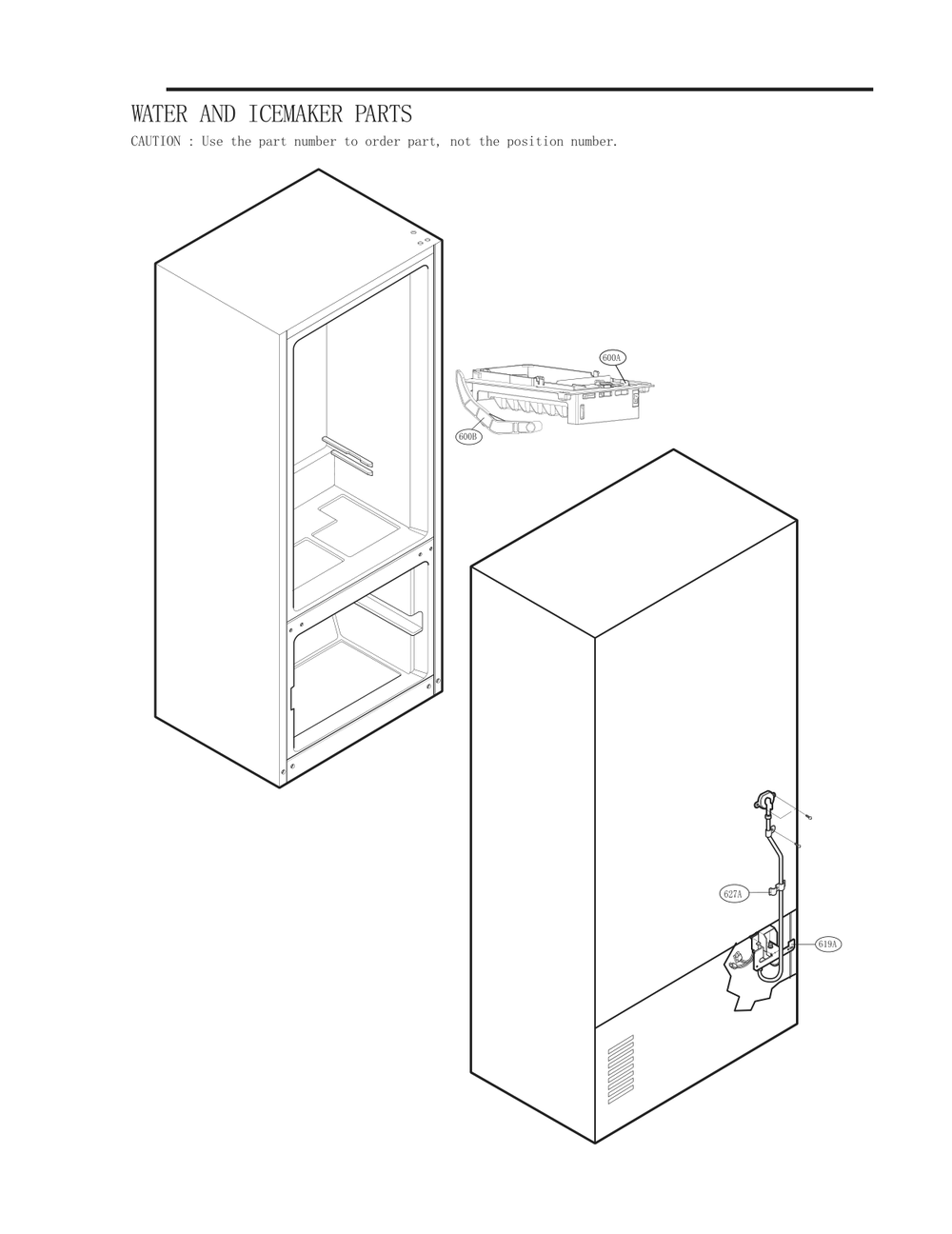 Water And Ice Maker Parts Diagram and Parts List for GC-B288GQNP ASWCNA2 LG Refrigerator