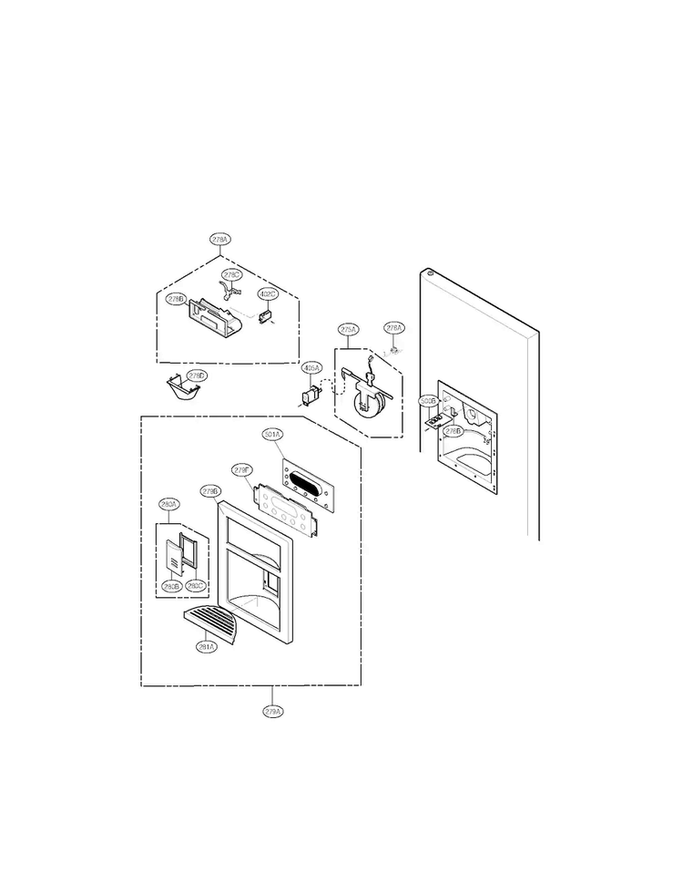 Dispenser Parts Diagram and Parts List for LMX25964ST 02 LG Refrigerator
