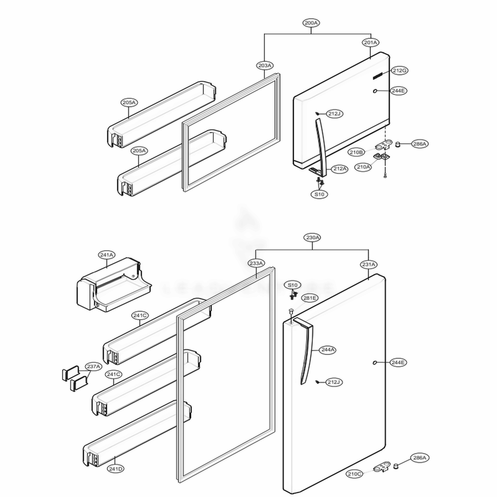 Door Parts Diagram and Parts List for 79432 ASWCSE0 LG Refrigerator