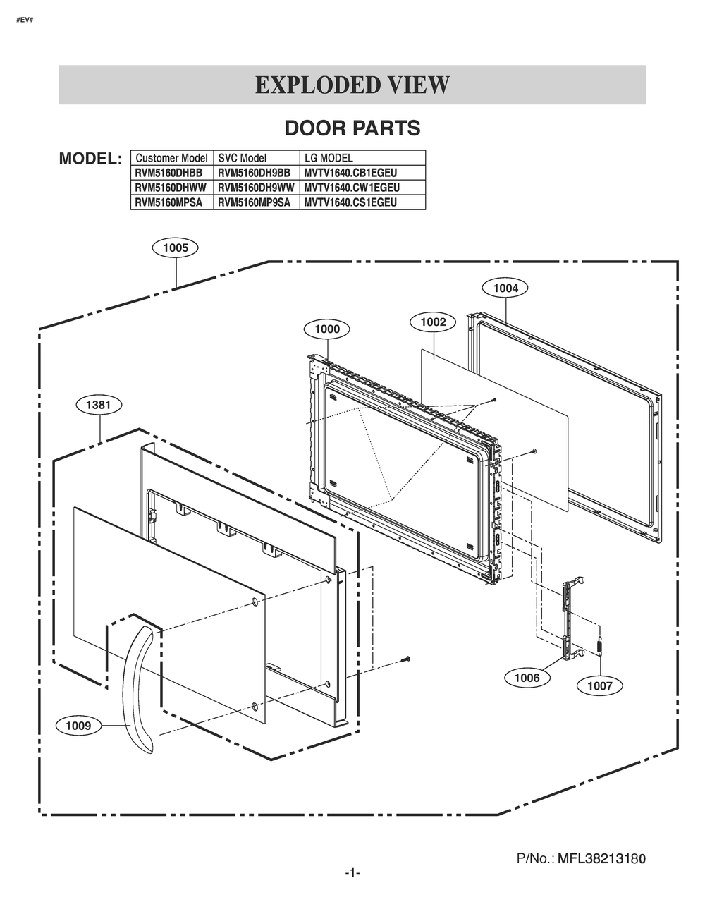 Door Parts Diagram and Parts List for RVM5160DHBB CB1EGEU LG Microwave