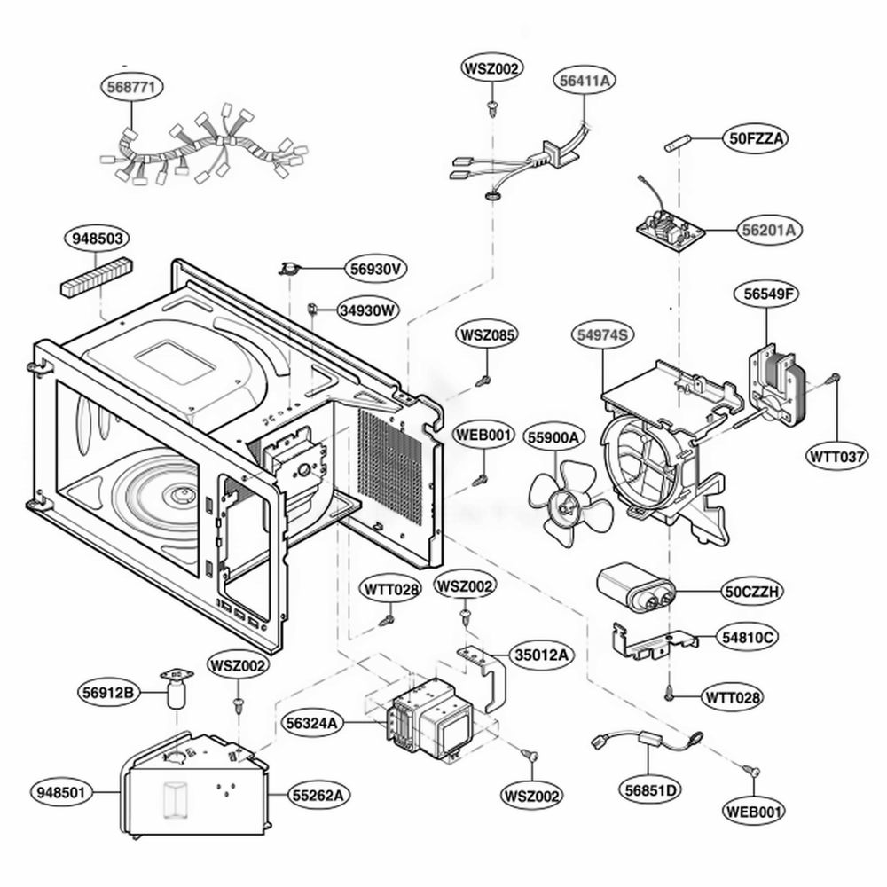 Interior Parts 2 Diagram and Parts List for LRM1250W CW1ELGA LG Wall Oven