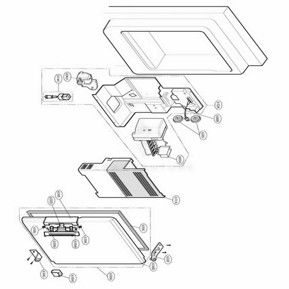 Ice Maker And Ice Bin Parts Diagram and Parts List for 79764 ABI1SEF LG Refrigerator