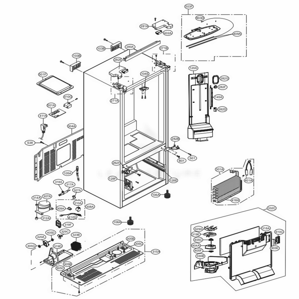 Case Parts Diagram and Parts List for LFC24770SW ASWCNA4 LG Refrigerator
