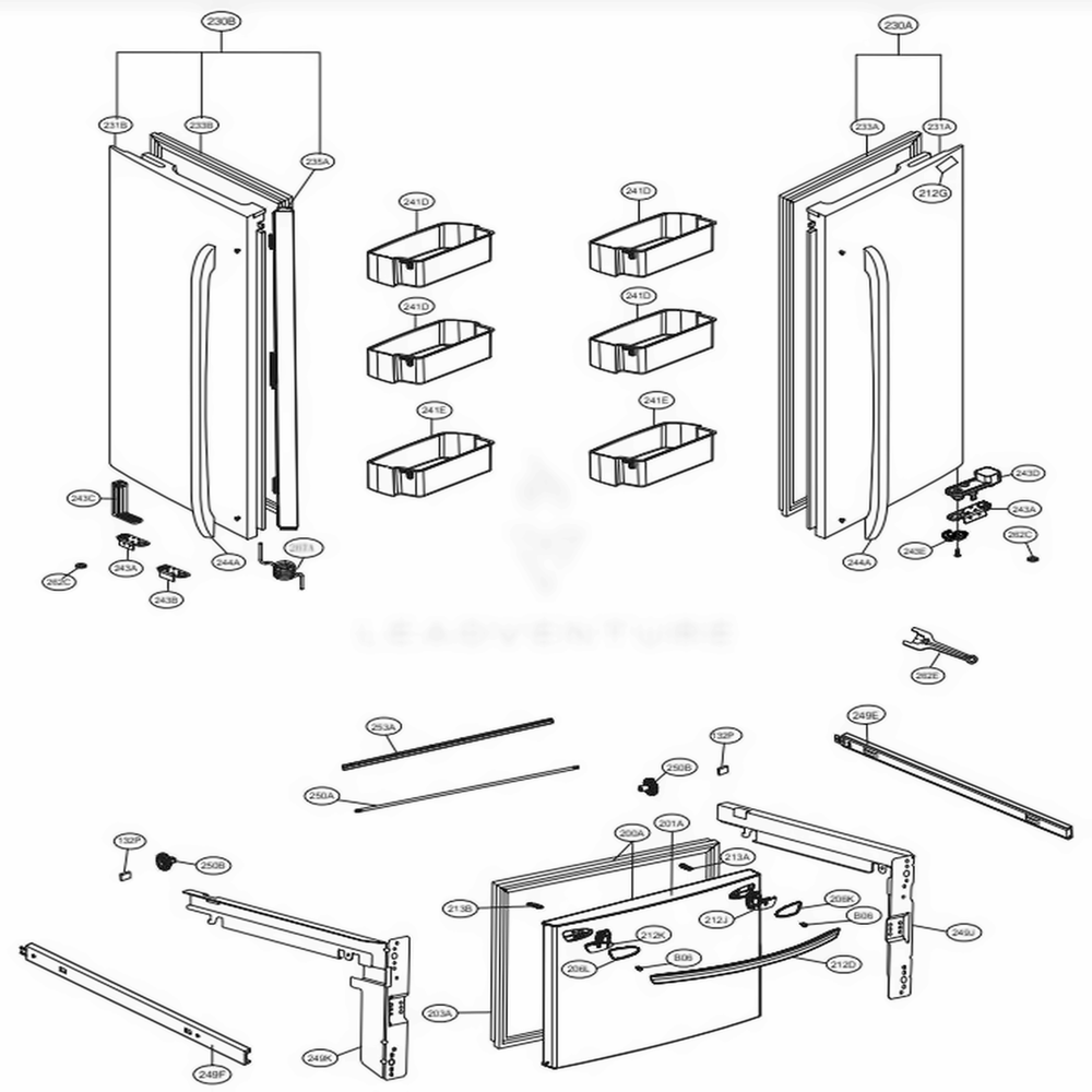 Door Parts Diagram and Parts List for LFC28768SB AWBCNA2 LG Refrigerator