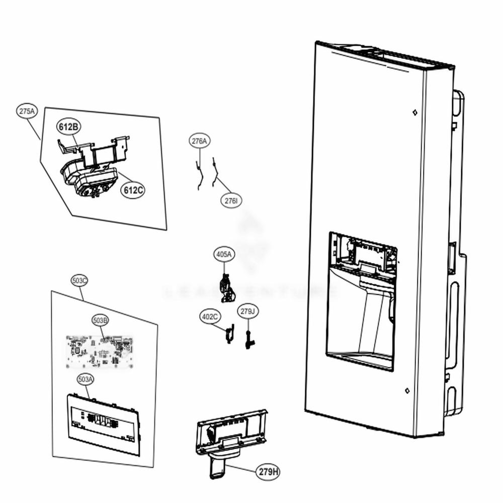 Dispenser Parts Diagram and Parts List for 73105 ASTCSE0 LG Refrigerator
