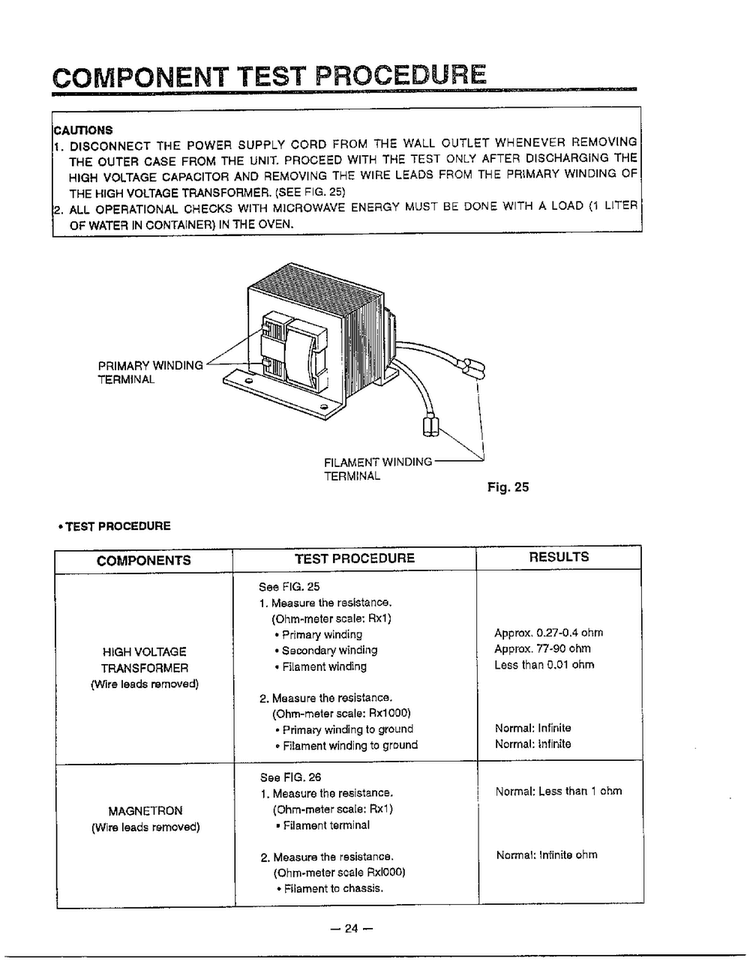 Component Test Procedure Diagram and Parts List for MA-1554M  LG Microwave