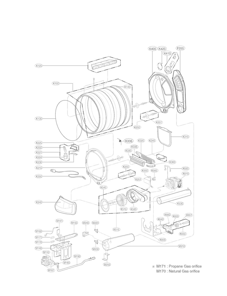 Drum And Motor Parts Diagram and Parts List for DLGX5681V  LG Dryer