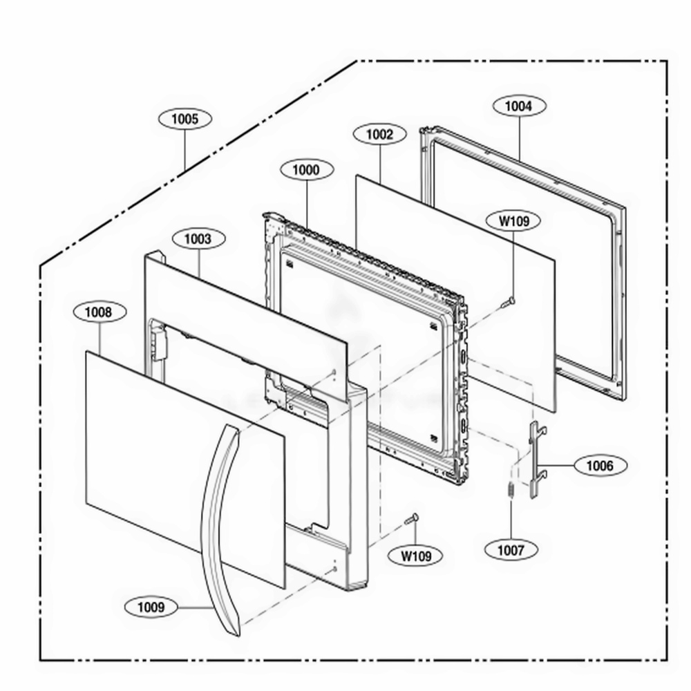 Door Parts Diagram and Parts List for 85032 CWHESEA LG Wall Oven