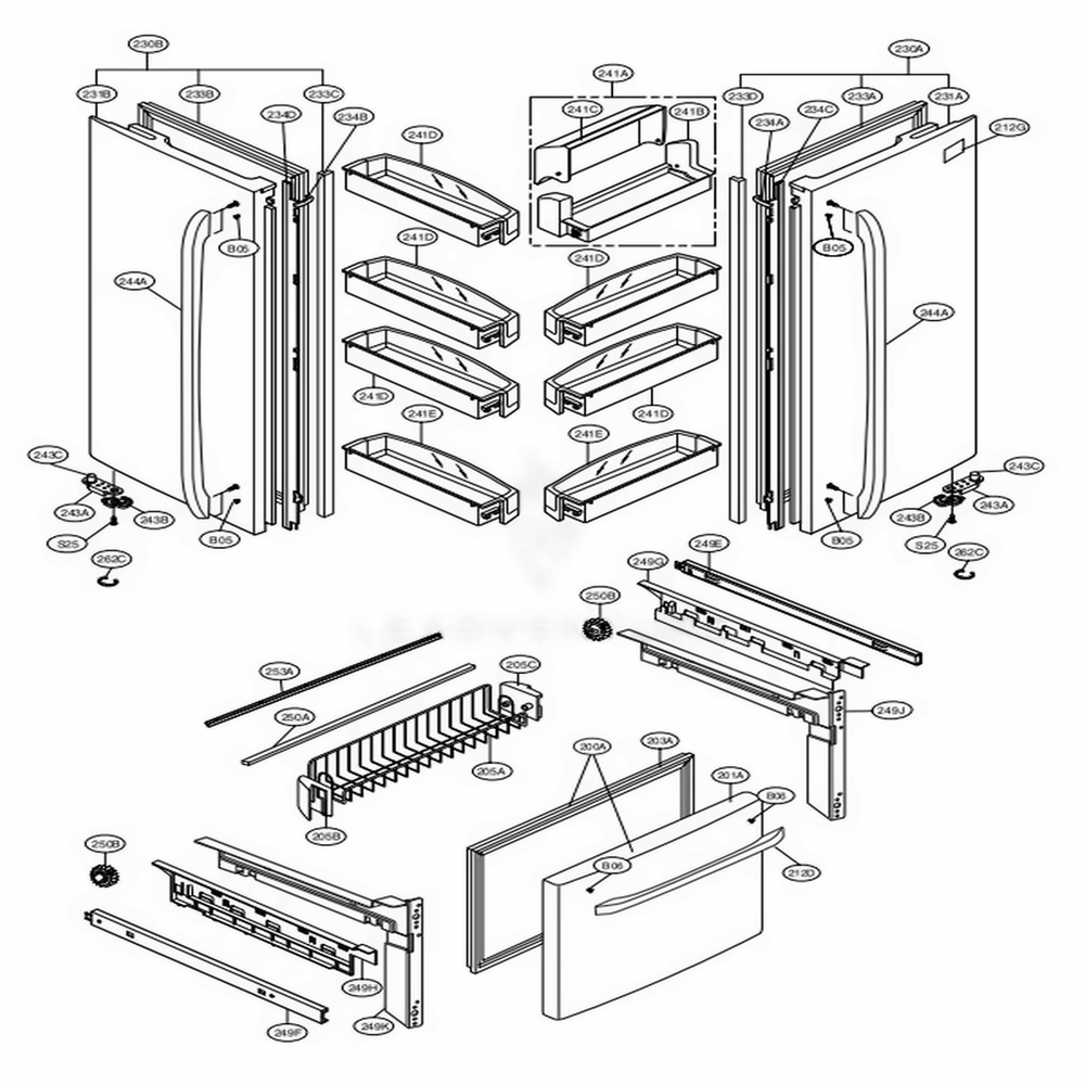 Door Parts Diagram and Parts List for 71606 ATICSE2 LG Refrigerator