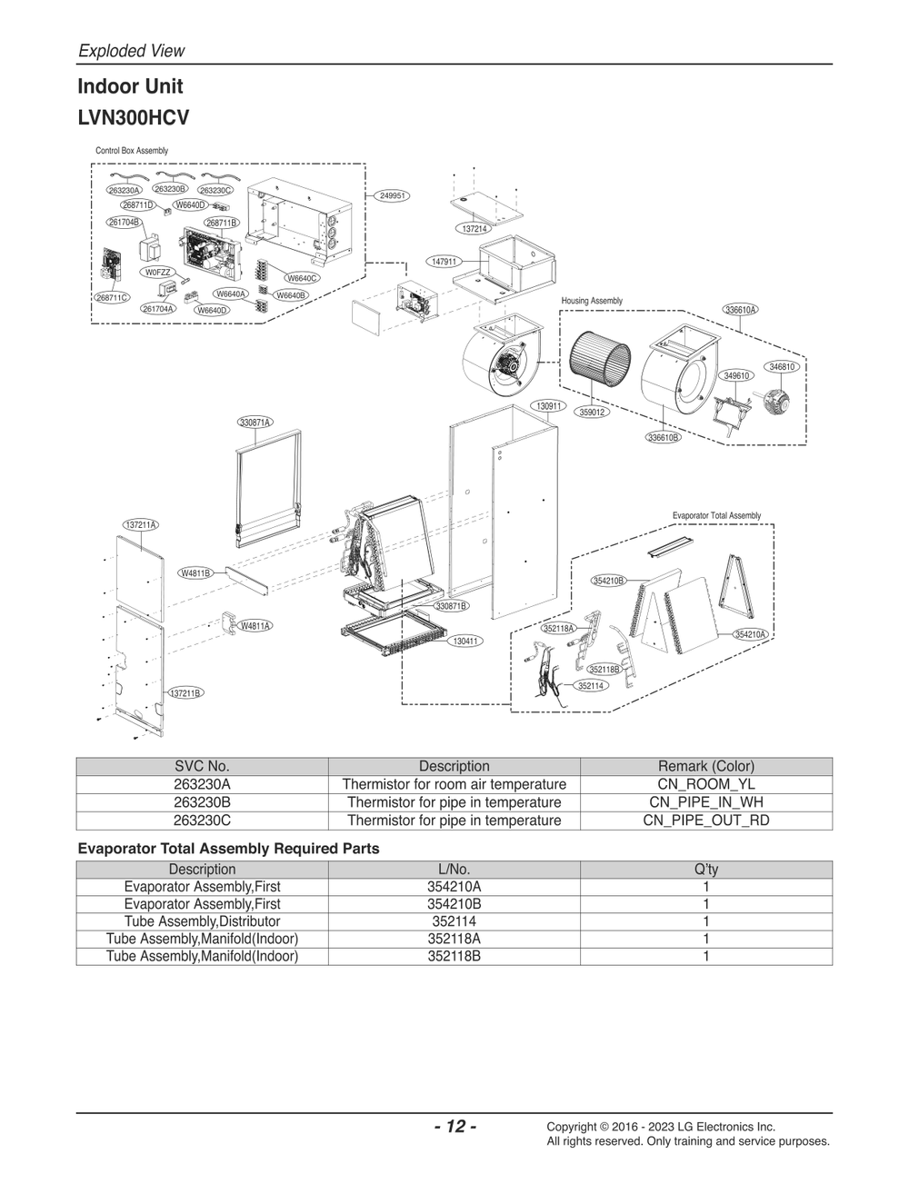 Indoor Unit Diagram and Parts List for LVN300HCV ENWBEUS LG Air Conditioner