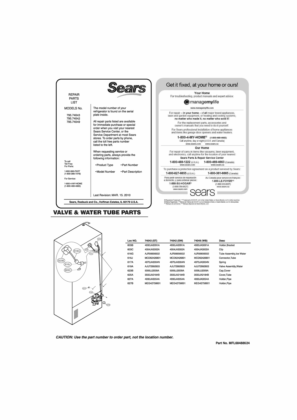 Valve And Water Tube Parts Diagram and Parts List for GR-L268LQTM ASWCSE1 LG Refrigerator